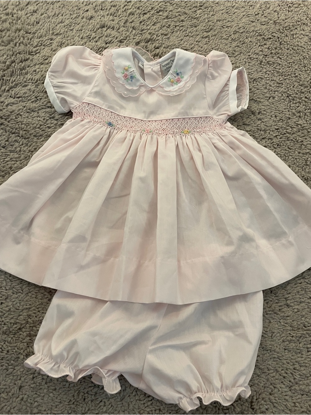 Light Pink Smocked Baby Dress with Bloom Embroidery